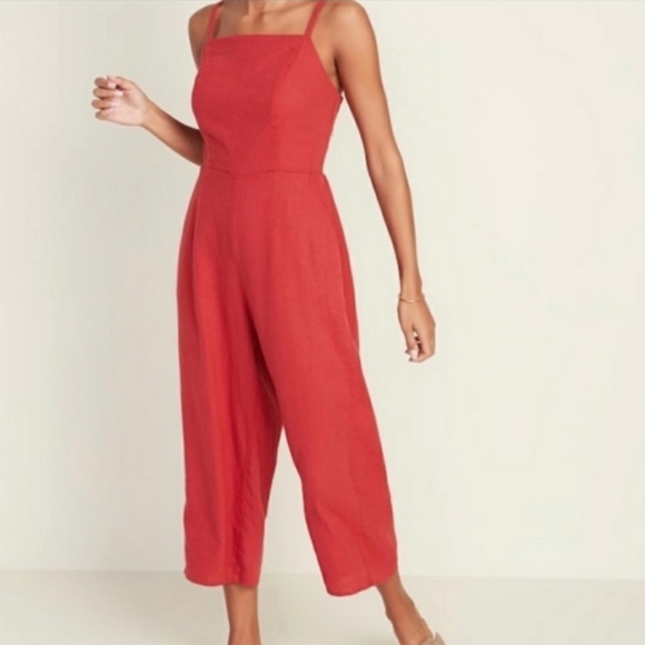 Old Navy Pants - Old Navy Women's Red Linen Blend Sleeveless Cami Jumpsuit, size: LARGE